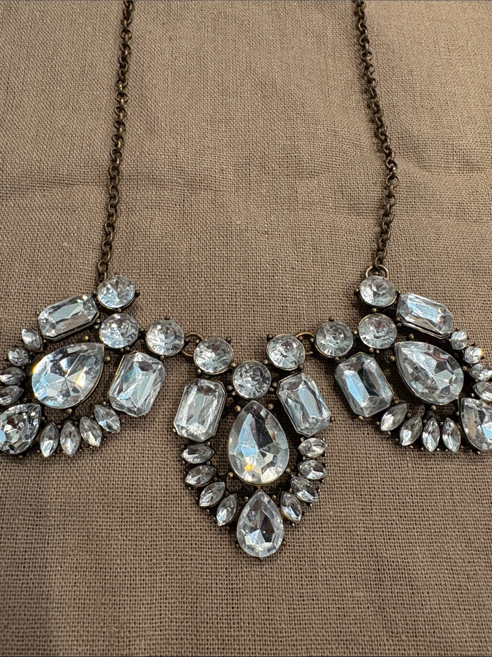 J. Crew Crystal Statement Bib Necklace - Clear Crystal. Brass chain 16-18” - Picture 4 of 6